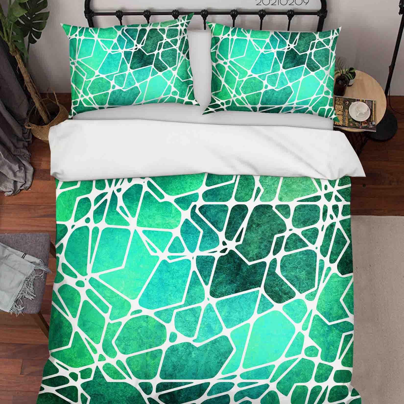 3D Abstract Green Geometry Quilt Cover Set Bedding Set Duvet Cover Pillowcases 277- Jess Art Decoration