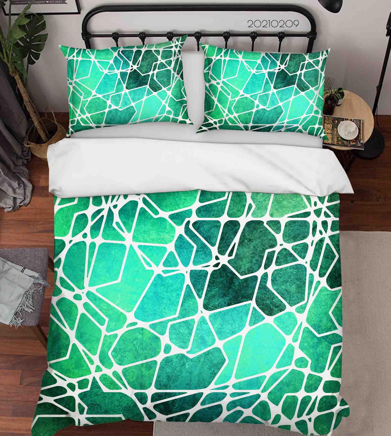 3D Abstract Green Geometry Quilt Cover Set Bedding Set Duvet Cover Pillowcases 277- Jess Art Decoration
