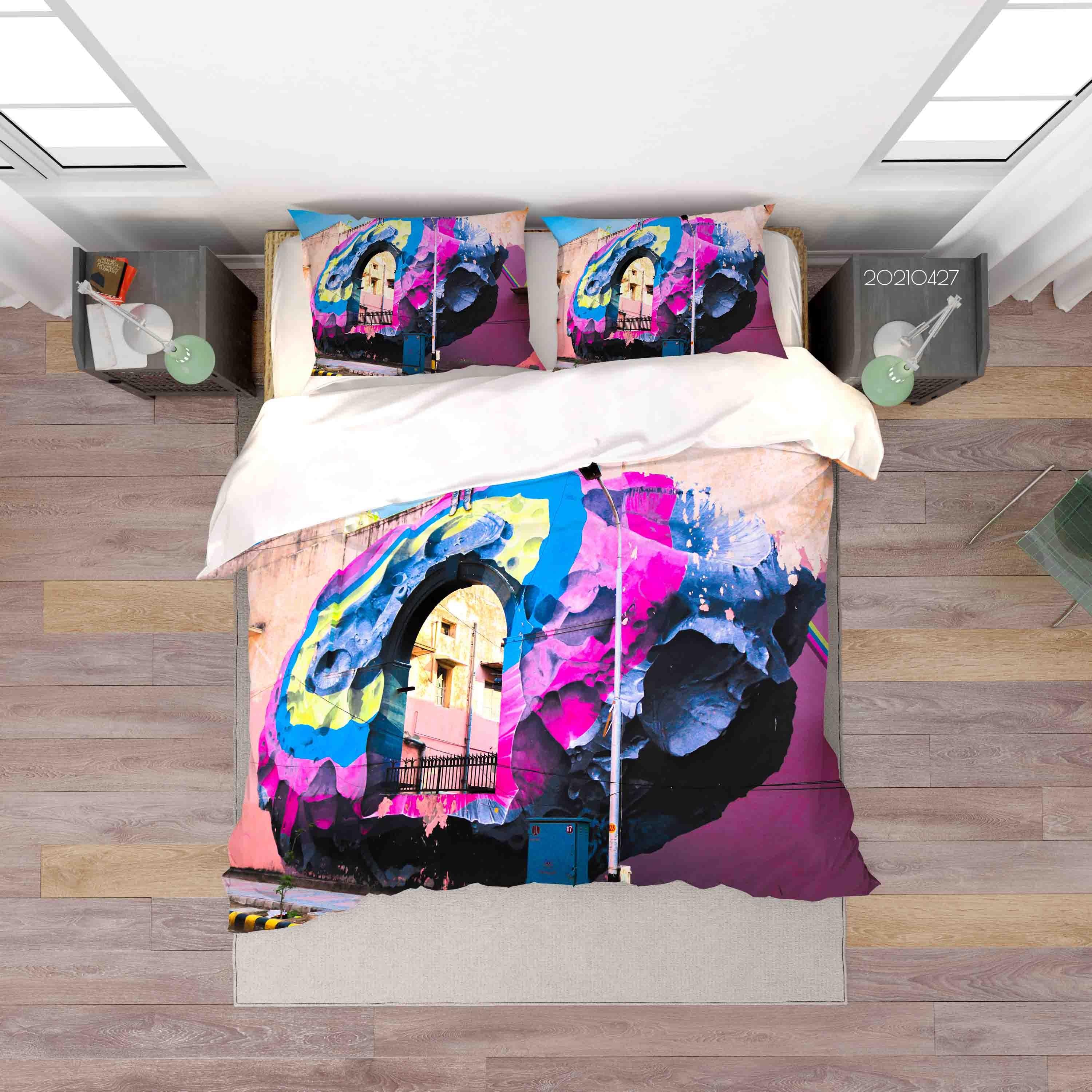 3D Abstract Colored Street Graffiti Quilt Cover Set Bedding Set Duvet Cover Pillowcases 120- Jess Art Decoration