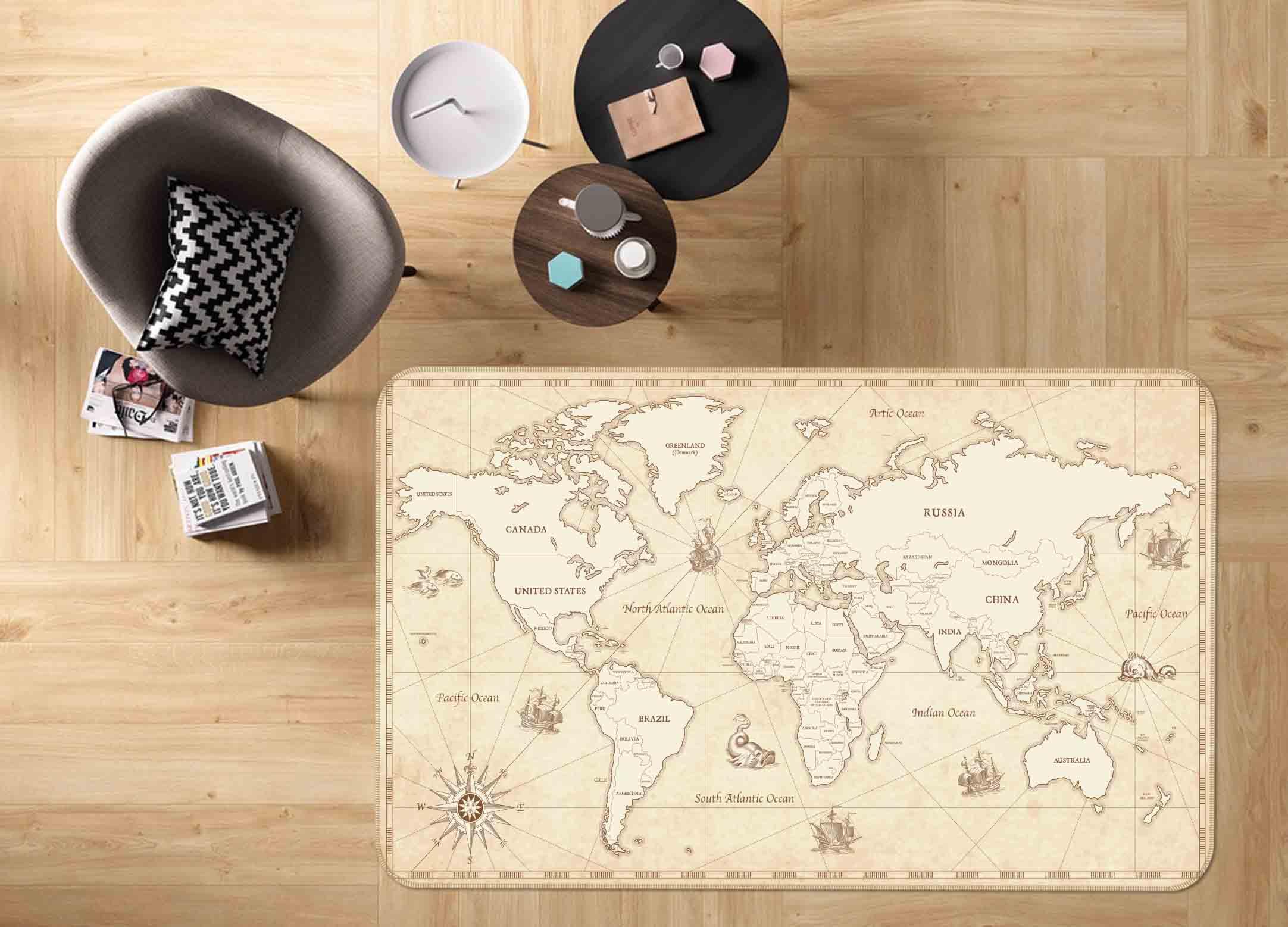 3D World Map Non-Slip Rug Mat 177- Jess Art Decoration