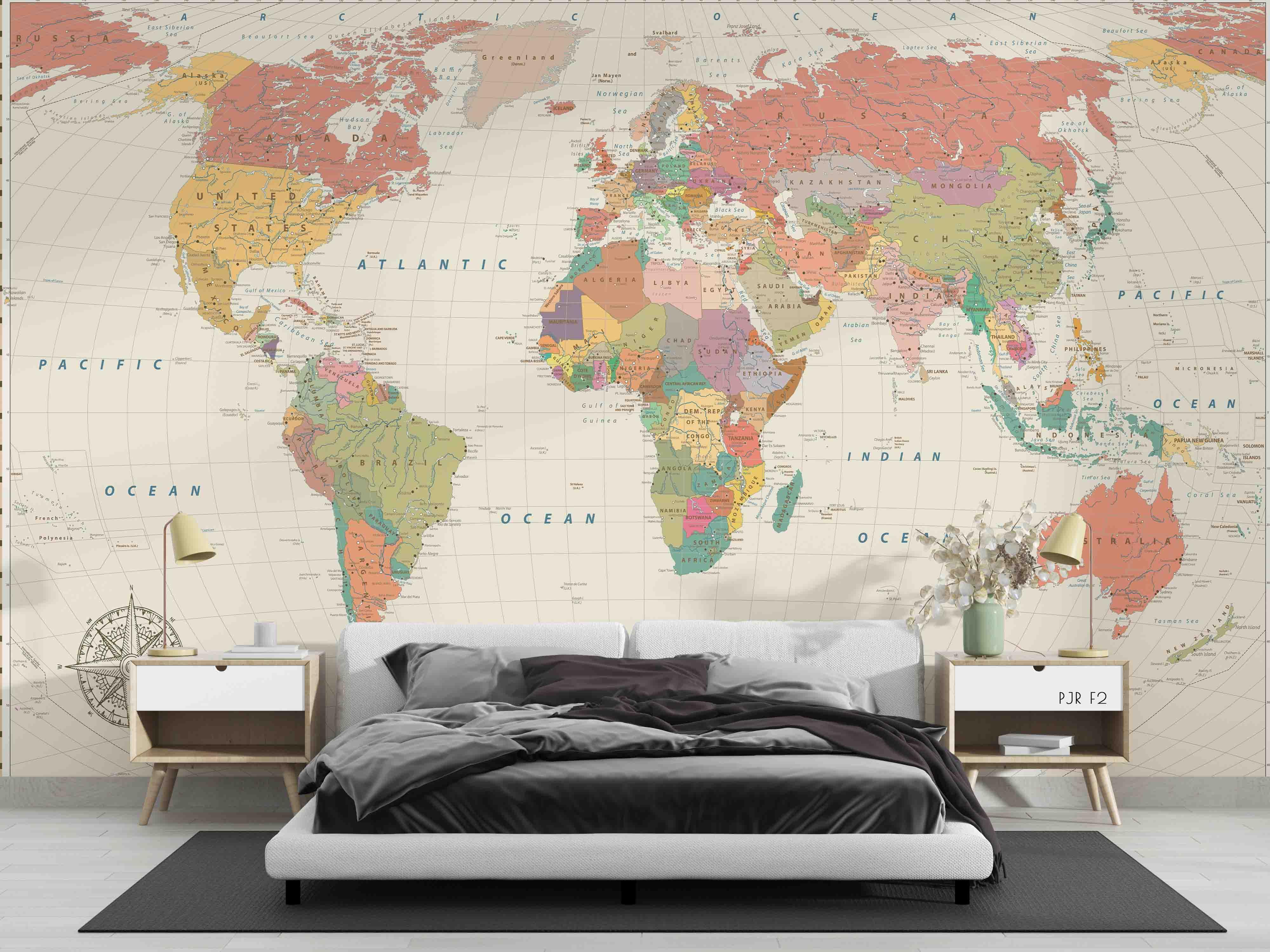 3D Colourful World Map Wall Mural Wallpaper WJ 2188- Jess Art Decoration