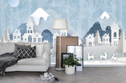 3D Cartoon Snow Mountains House Deer Wall Mural Wallpaper 26- Jess Art Decoration