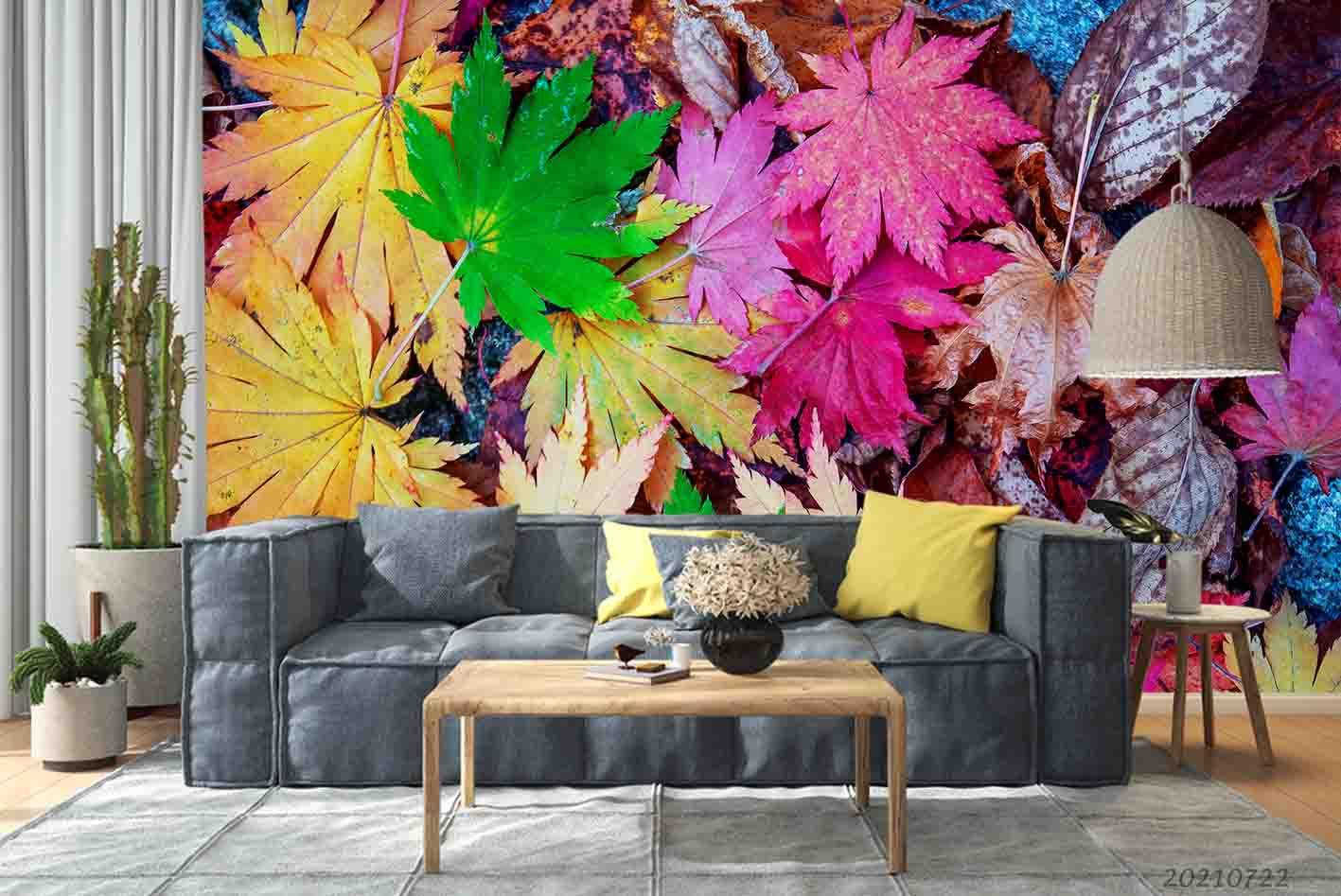 3D Color Maple Leaf Wall Mural Wallpaper LQH 719- Jess Art Decoration
