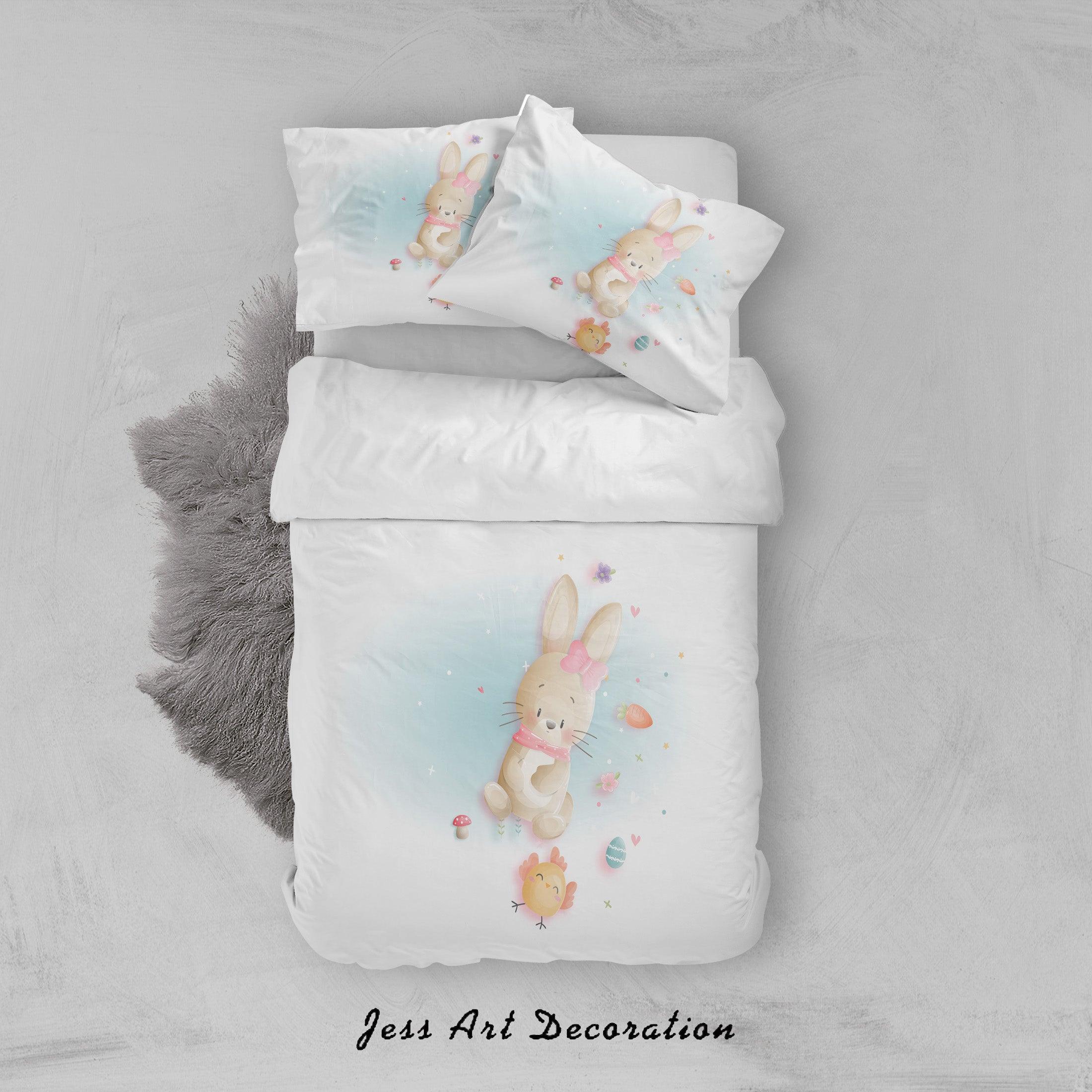 3D White Rabbit Chick Floral Eggs Mushroom Quilt Cover Set Bedding Set Duvet Cover Pillowcases SF74- Jess Art Decoration