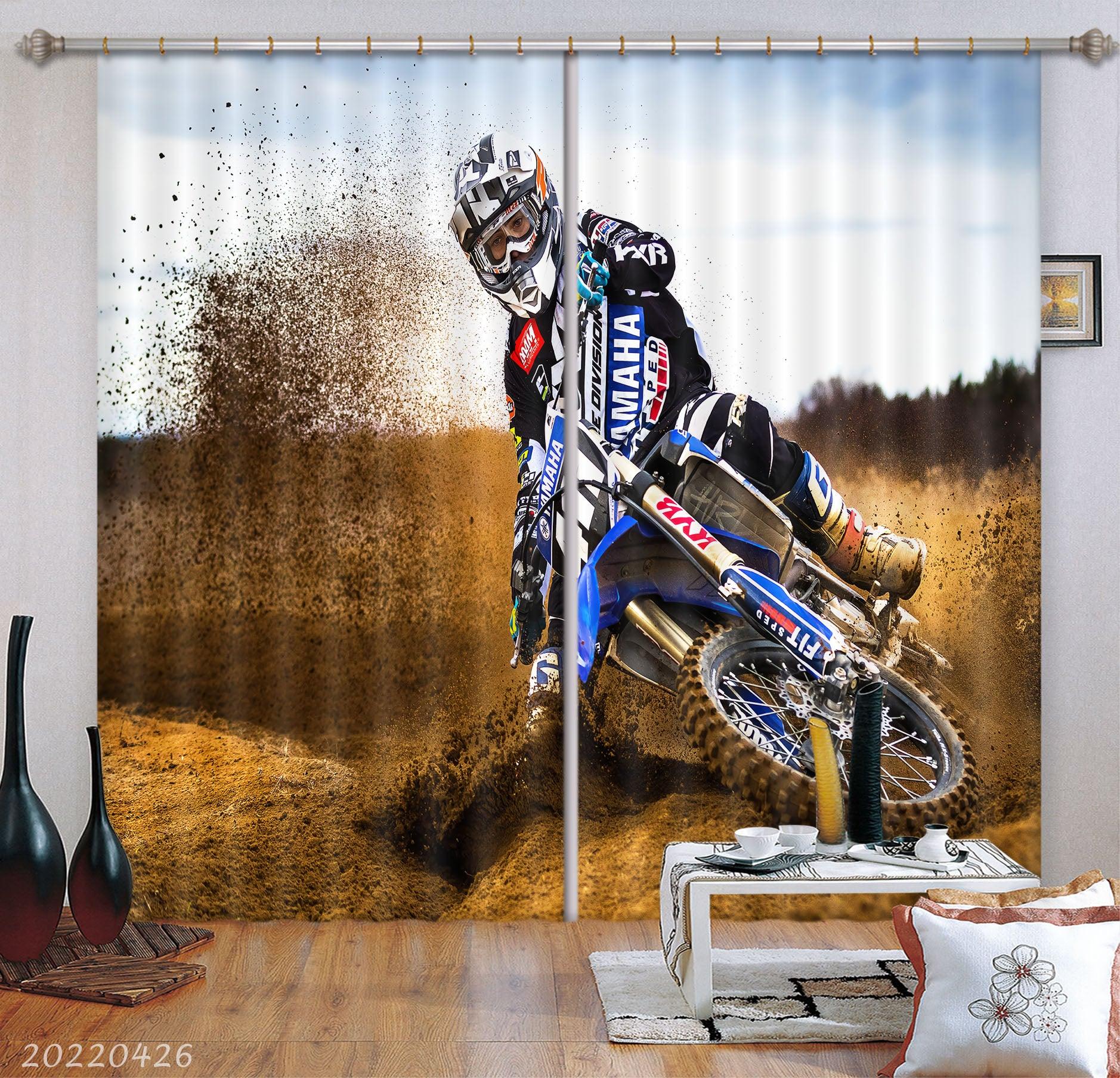3D Motorcycle Rider Track Dirt Curtains and Drapes GD 4830- Jess Art Decoration