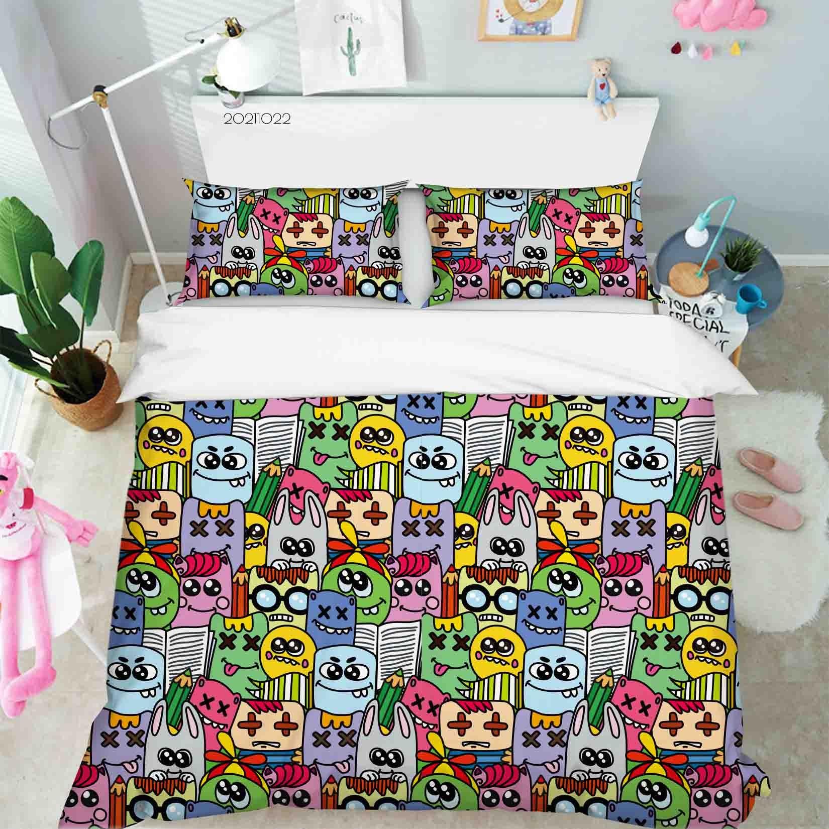 3D Abstract Color Monster Graffiti Quilt Cover Set Bedding Set Duvet Cover Pillowcases 10- Jess Art Decoration