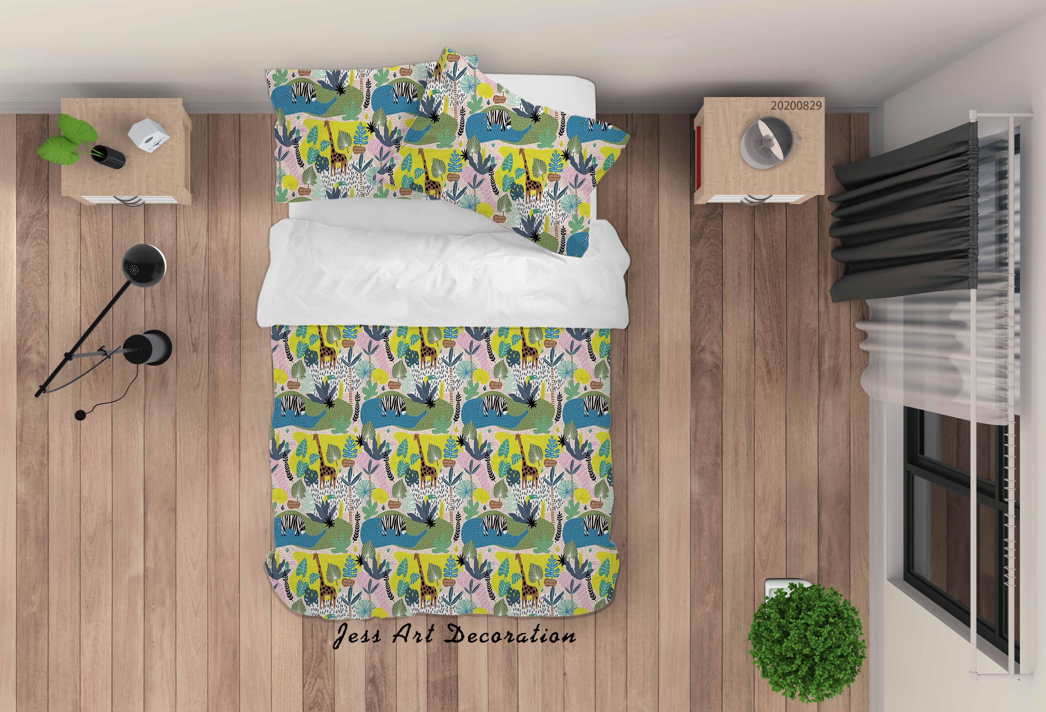 3D Abstract Hand Draw Cartoon Nature Giraffe Pattern Quilt Cover Set Bedding Set Duvet Cover Pillowcases WJ 3534- Jess Art Decoration