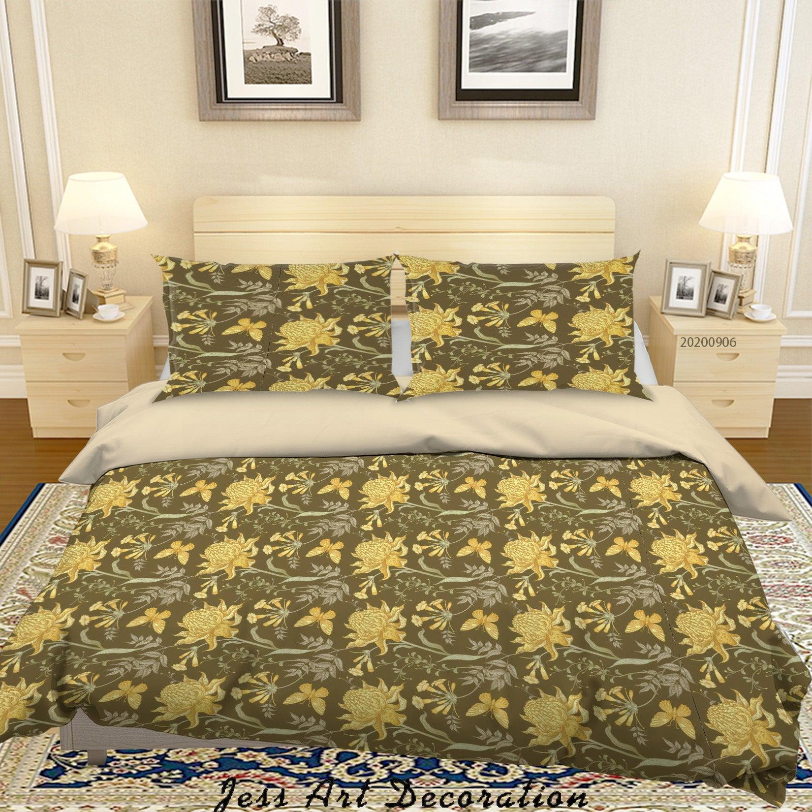3D Vintage Yellow Leaves Butterfly Pattern Quilt Cover Set Bedding Set Duvet Cover Pillowcases WJ 3614- Jess Art Decoration