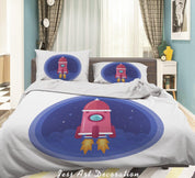 3D Planet Rocket Astronaut Spaceship Quilt Cover Set Bedding Set Duvet Cover Pillowcases WJ 9366- Jess Art Decoration