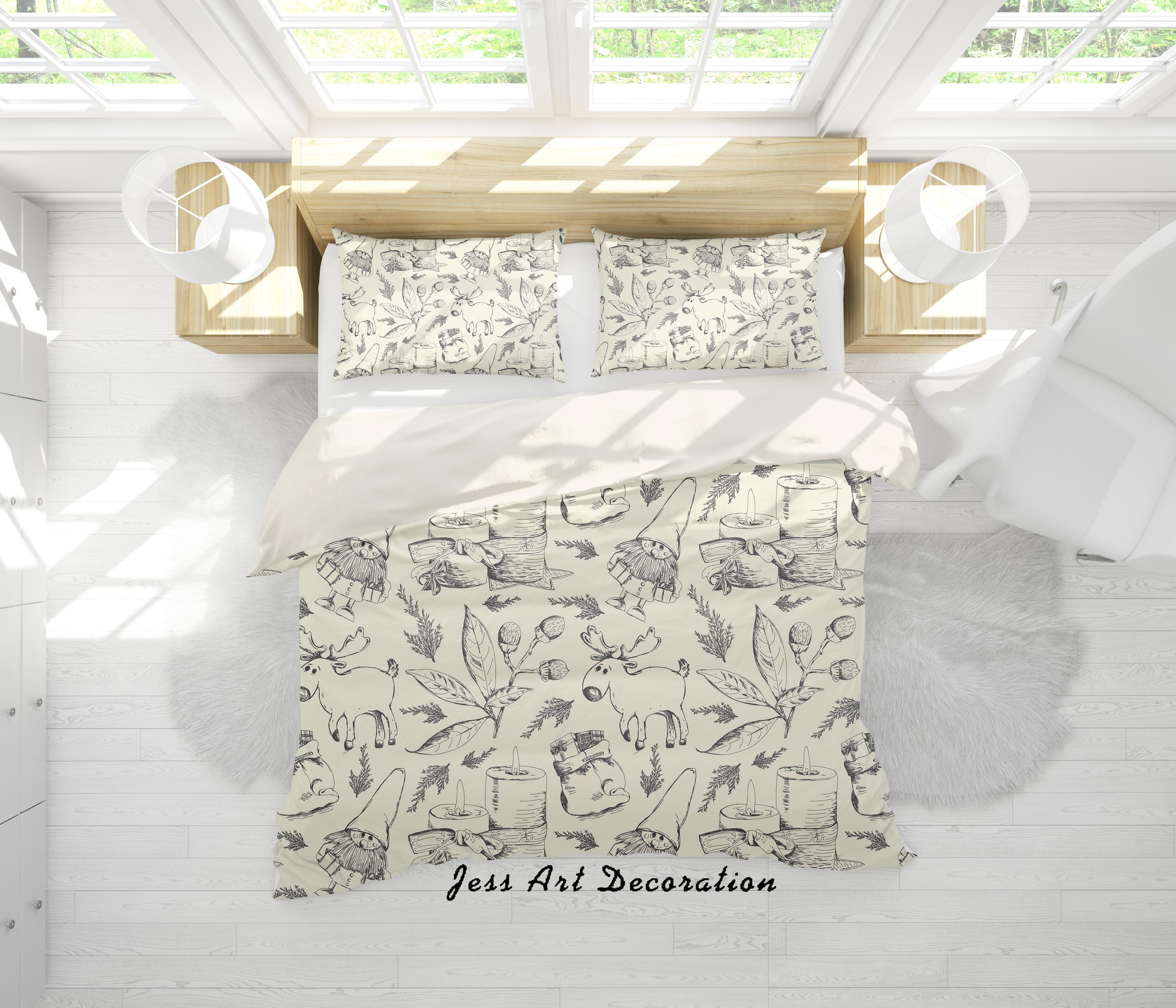 3D Sketch Elk Hazelnut Quilt Cover Set Bedding Set Pillowcases 40- Jess Art Decoration