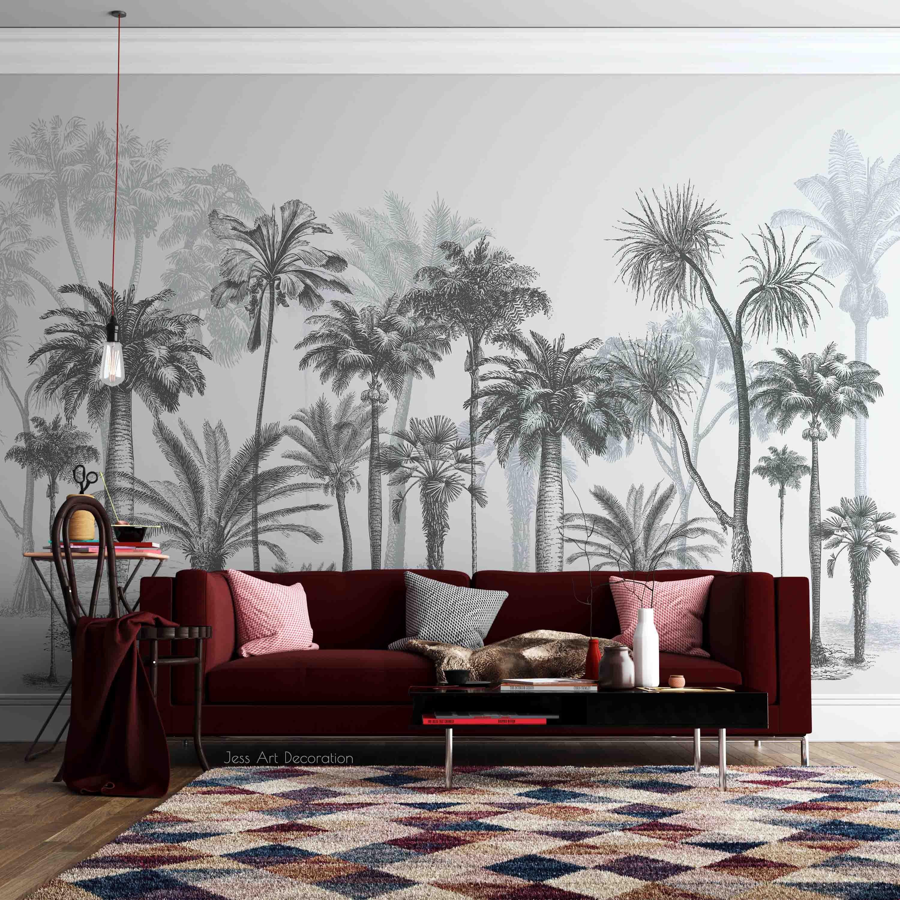 3D Grey Coconut Tree Forest Wall Mural Wallpaper GD 2753- Jess Art Decoration