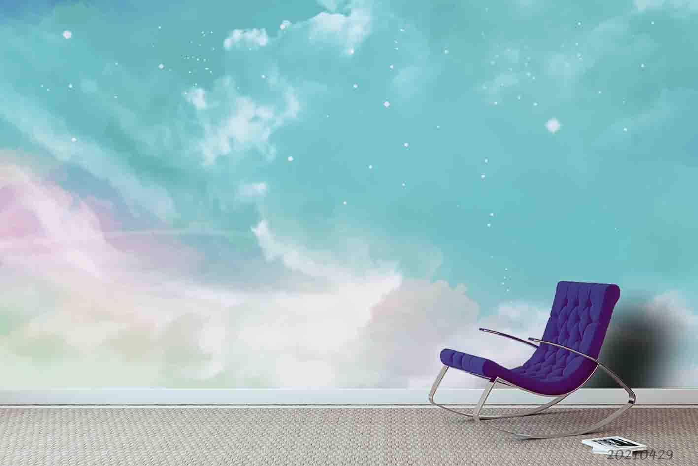 3D Watercolor Green Sky Cloud Wall Mural Wallpaper LQH 71- Jess Art Decoration