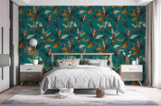 3D Vintage Baroque Art Plant Leaf Blue Background Wall Mural Wallpaper GD 3579- Jess Art Decoration