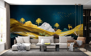 3D Abstract Golden Mountains Deer Bird Landscape Wall Mural Wallpaper GD 2474- Jess Art Decoration