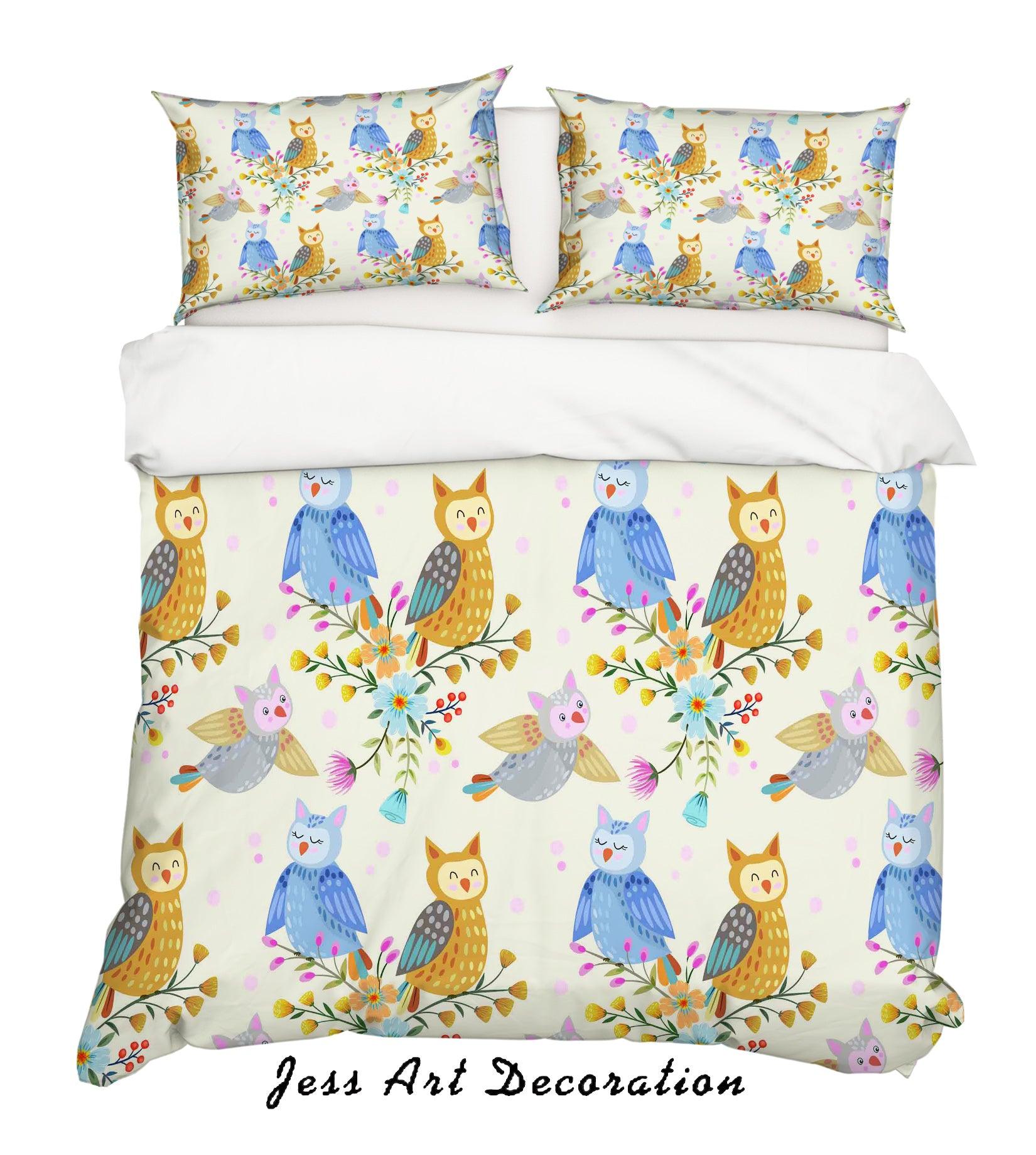 3D Cartoon Owl Leaf Quilt Cover Set Bedding Set Pillowcases 24- Jess Art Decoration