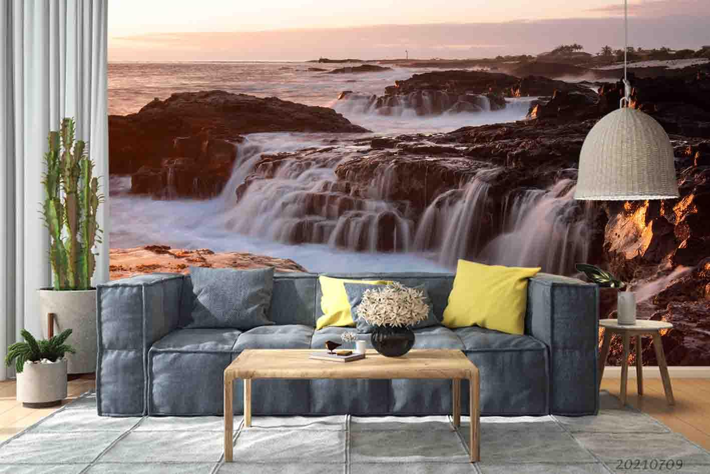 3D Waterfull Rock Wall Mural Wallpaper SWW3975- Jess Art Decoration