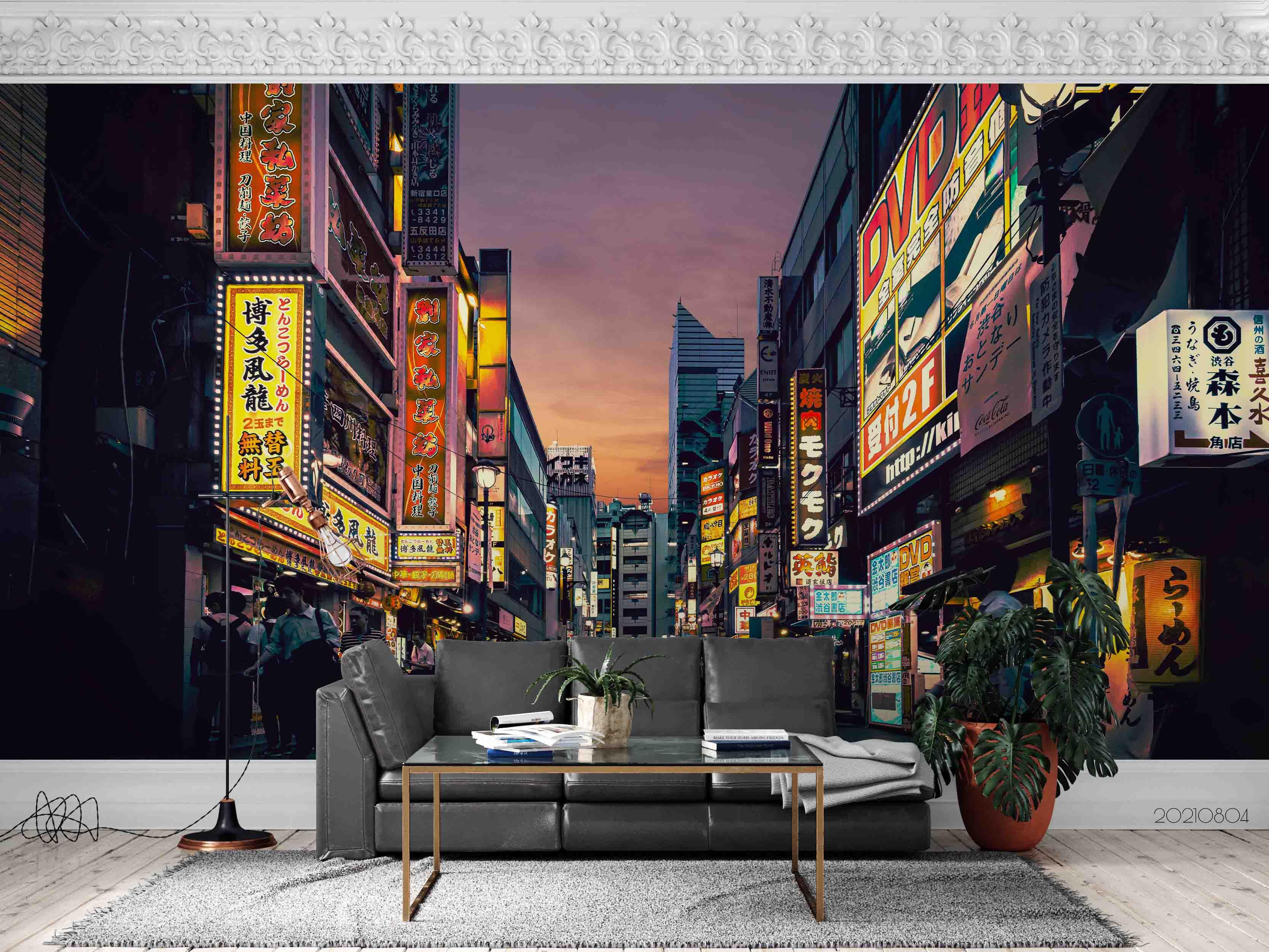3D Night City Street View Busy Business District Wall Mural Wallpaper SWW5006- Jess Art Decoration
