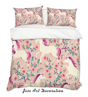3D Cartoon Unicorn Floral Quilt Cover Set Bedding Set Pillowcases 62- Jess Art Decoration