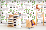 3D cartoon hippo green cactus wall mural wallpaper 26- Jess Art Decoration