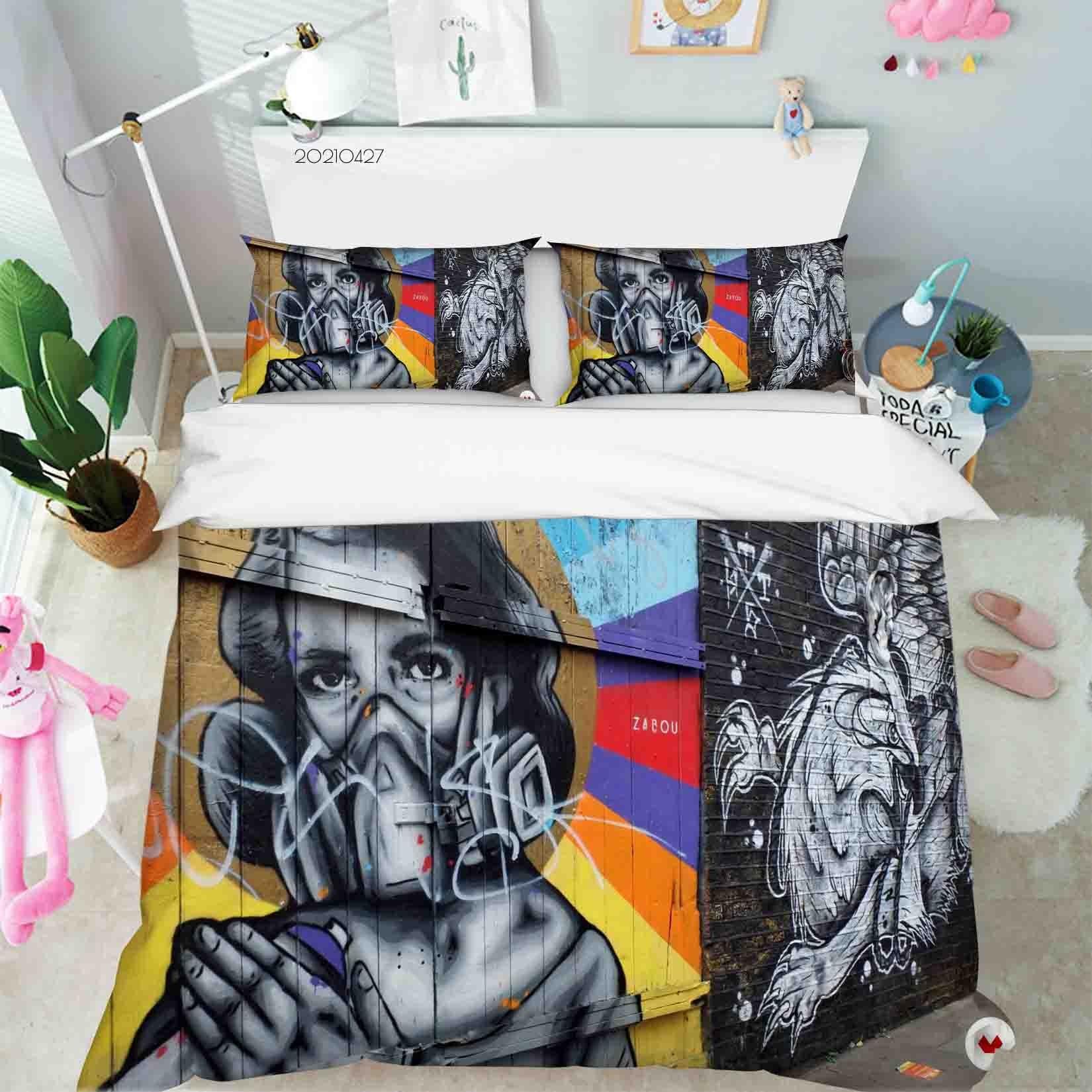 3D Abstract Colored Street Graffiti Quilt Cover Set Bedding Set Duvet Cover Pillowcases 68- Jess Art Decoration