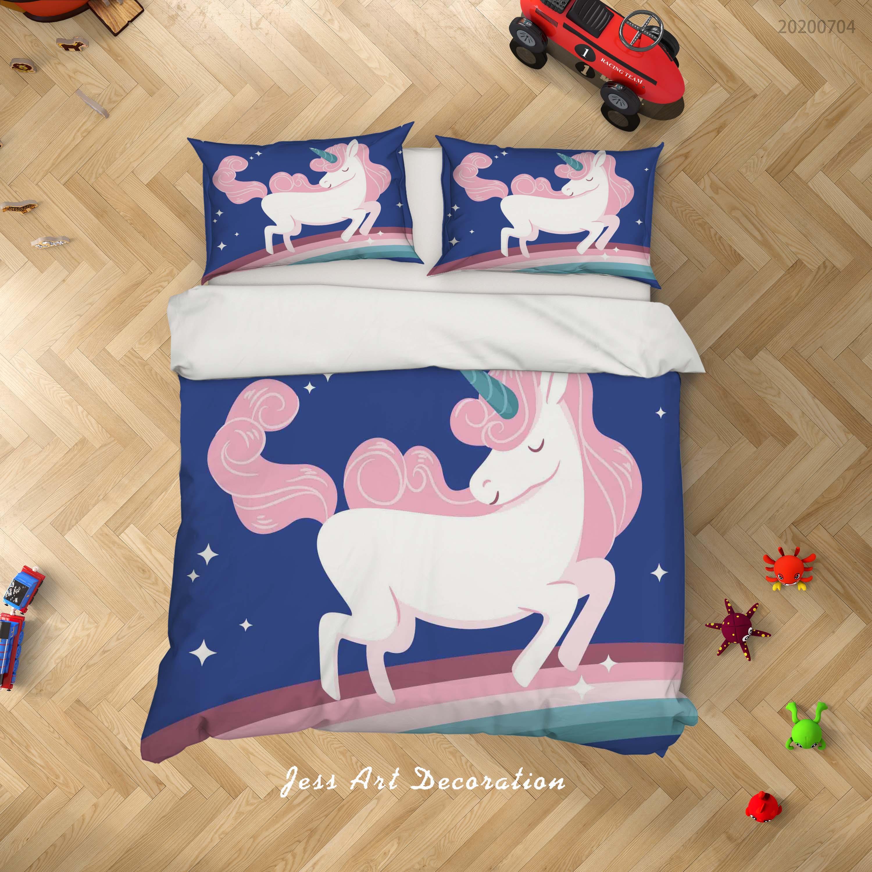 3D Blue Rainbow Unicorn Quilt Cover Set Bedding Set Duvet Cover Pillowcases SF96- Jess Art Decoration