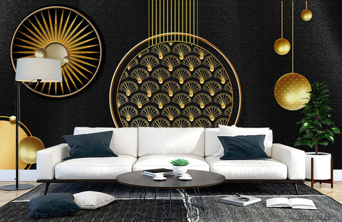 3D Classic Chinese Golden Pattern Wall Mural Wallpaper LQH 351- Jess Art Decoration
