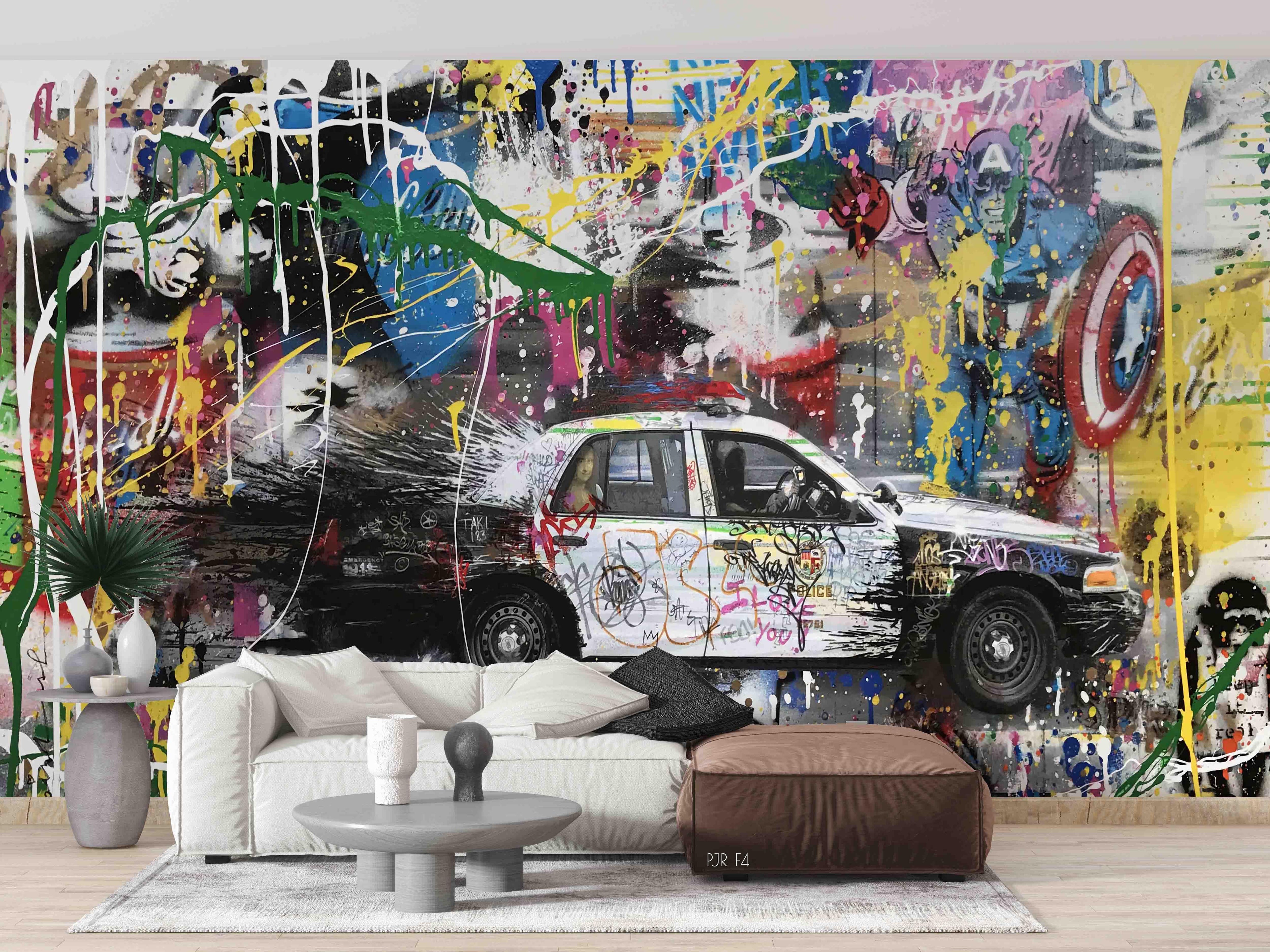 3D Graffiti Car Hero Wall Mural Wallpaper WJ 5143- Jess Art Decoration