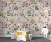 3D Cartoon Cute Owl Branches Floral Pattern Wall Mural Wallpaper GD 1259- Jess Art Decoration