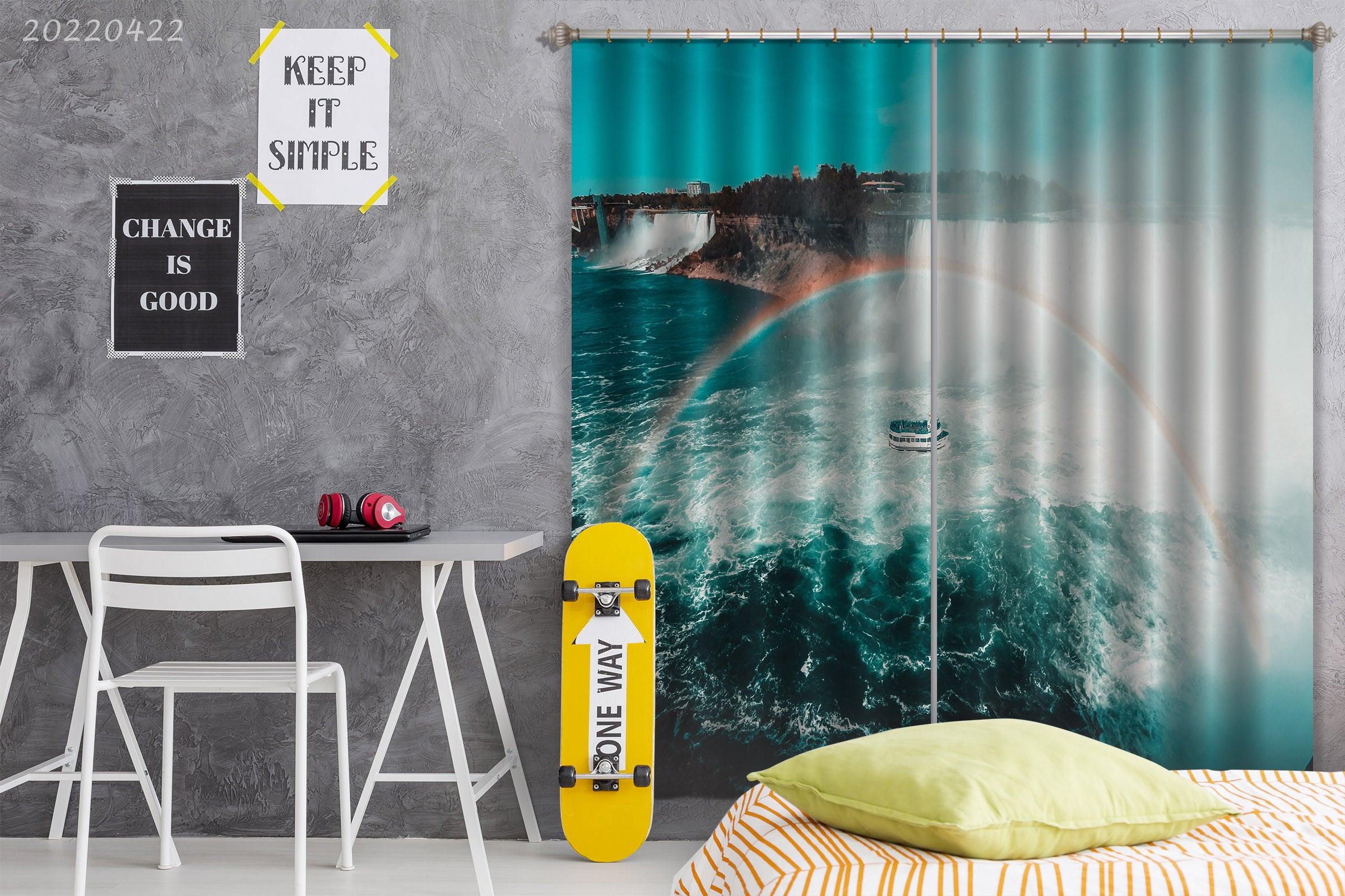 3D Landscape Ocean Ship Rainbow Dam Curtains and Drapes GD 4216- Jess Art Decoration