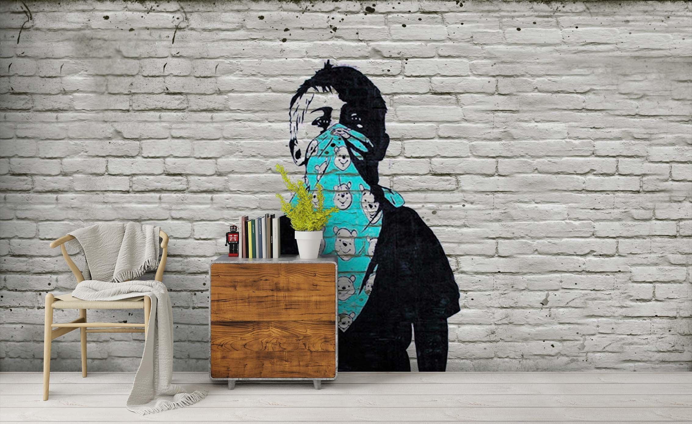 3D Brick Graffiti Character brick wall character graffiti mural wall mural wallpaper for office