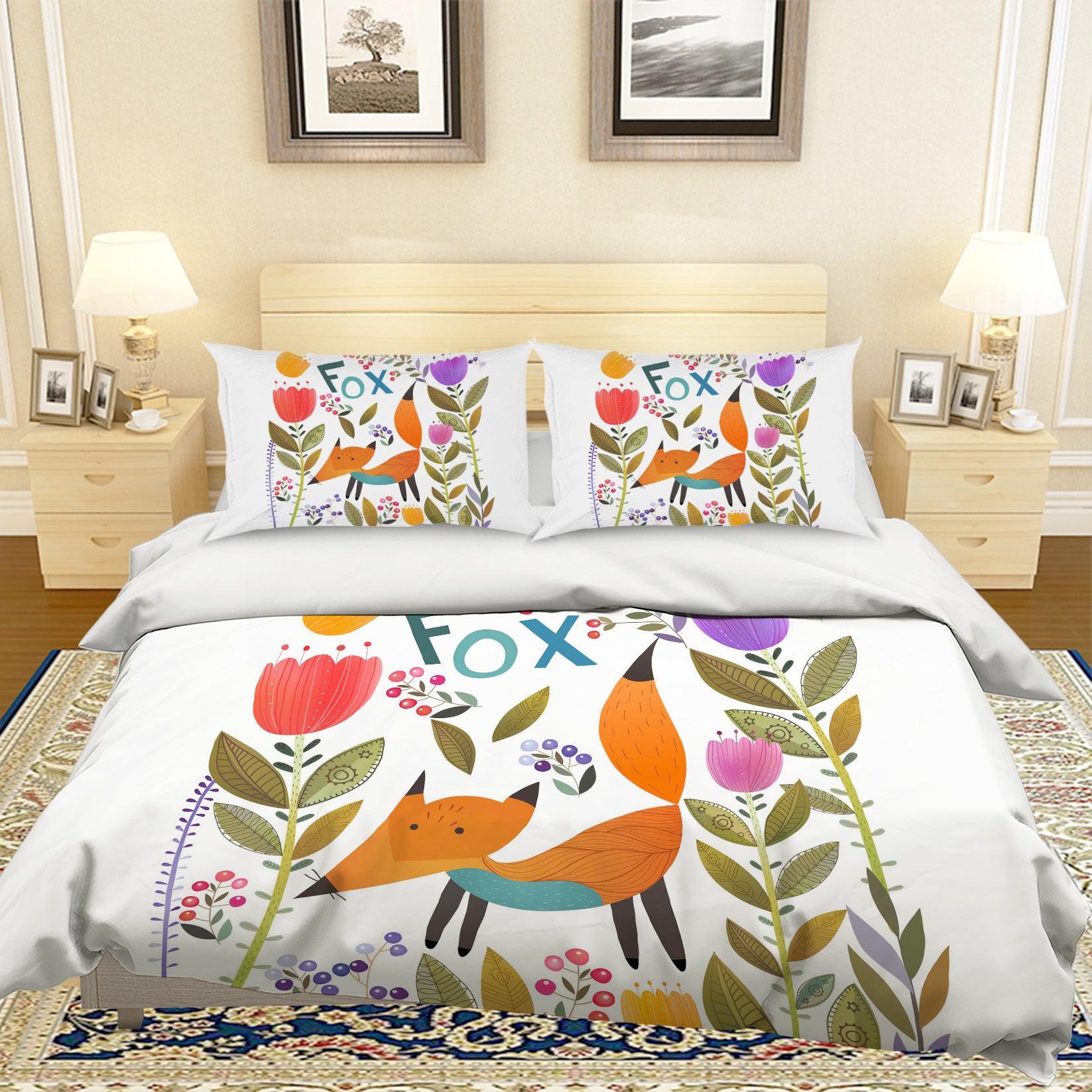 3D Cartoon Fox Flower Quilt Cover Set Bedding Set Pillowcases 51- Jess Art Decoration