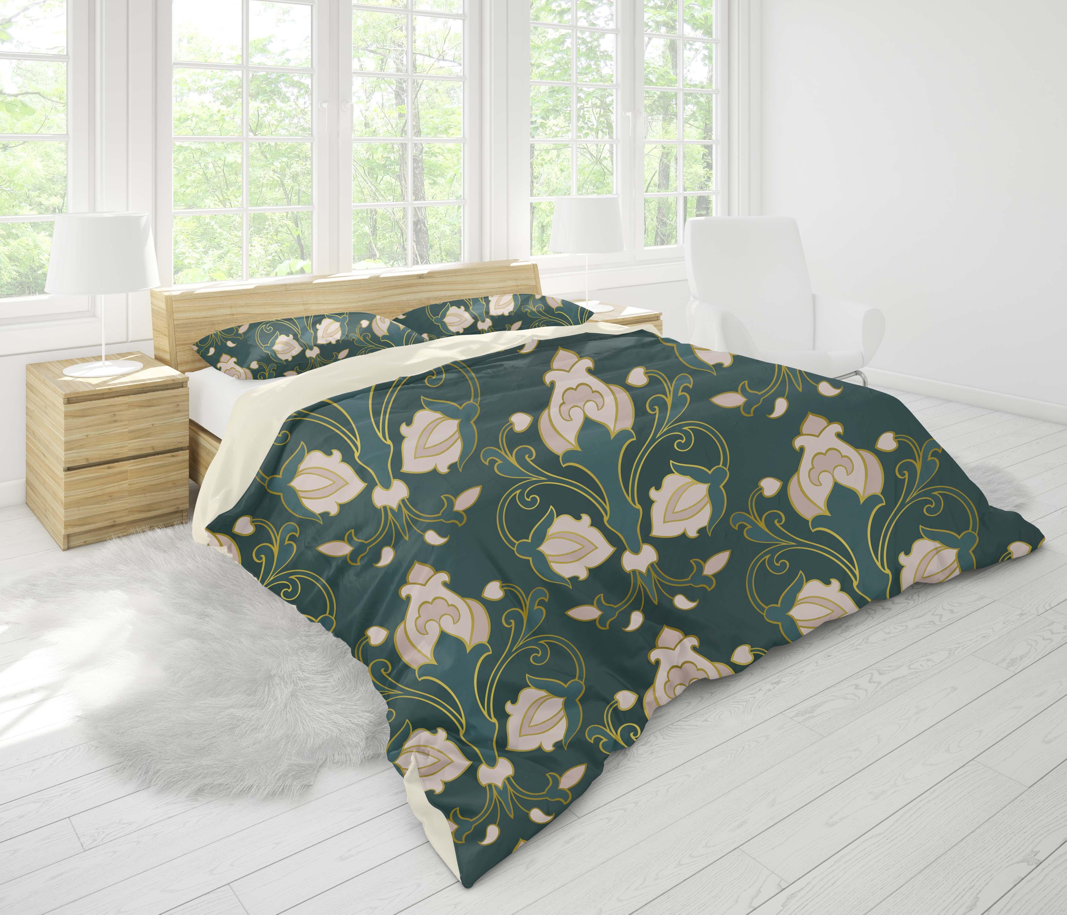 3D Abstract Floral Pattern Dark Green Quilt Cover Set Bedding Set Pillowcases 24- Jess Art Decoration