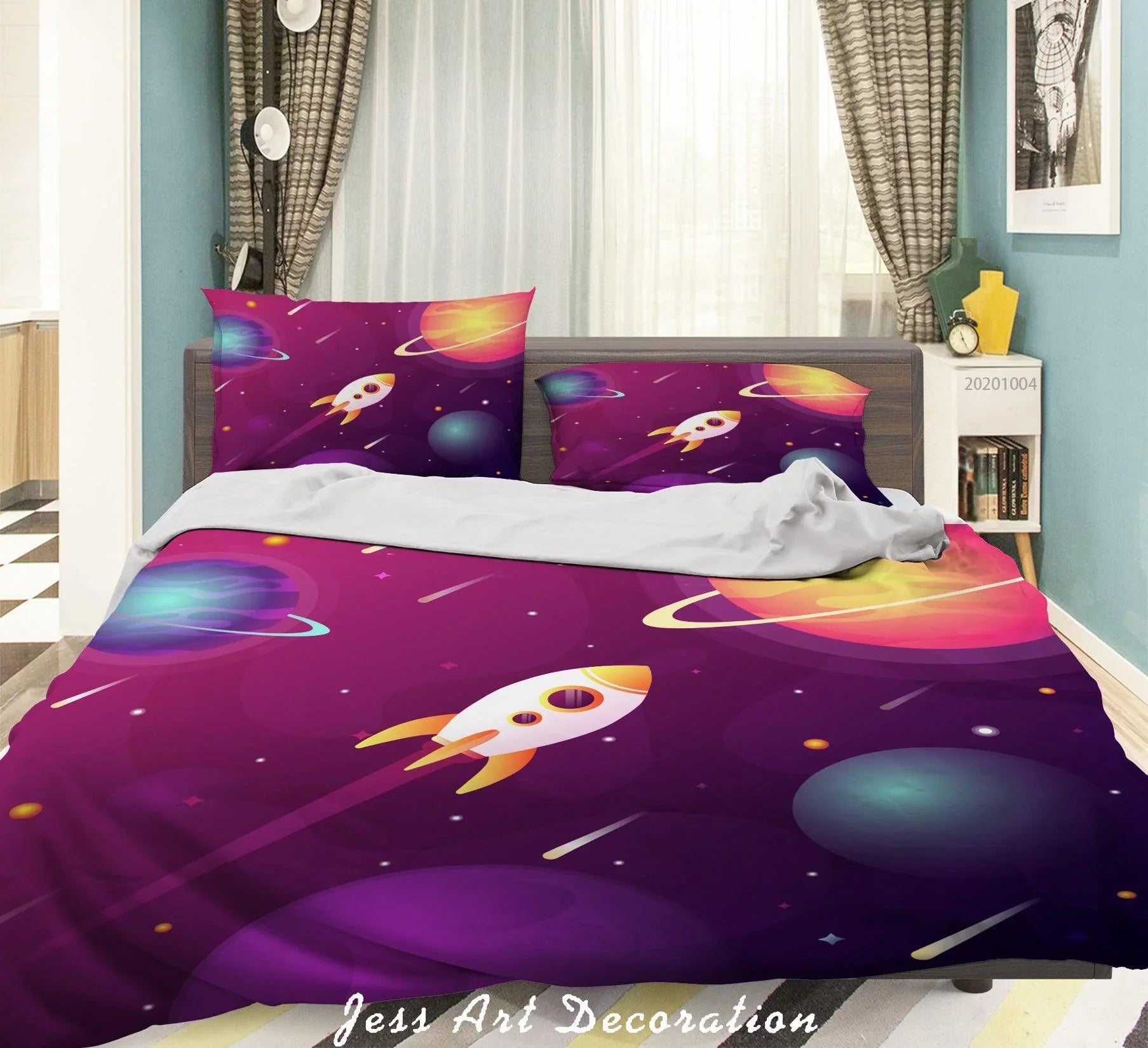 3D Planet  Astronaut Spaceship Quilt Cover Set Bedding Set Duvet Cover Pillowcases WJ 9378- Jess Art Decoration