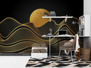 3D Gradient Golden Linear Moon Wall Mural Wallpaper SWW503- Jess Art Decoration