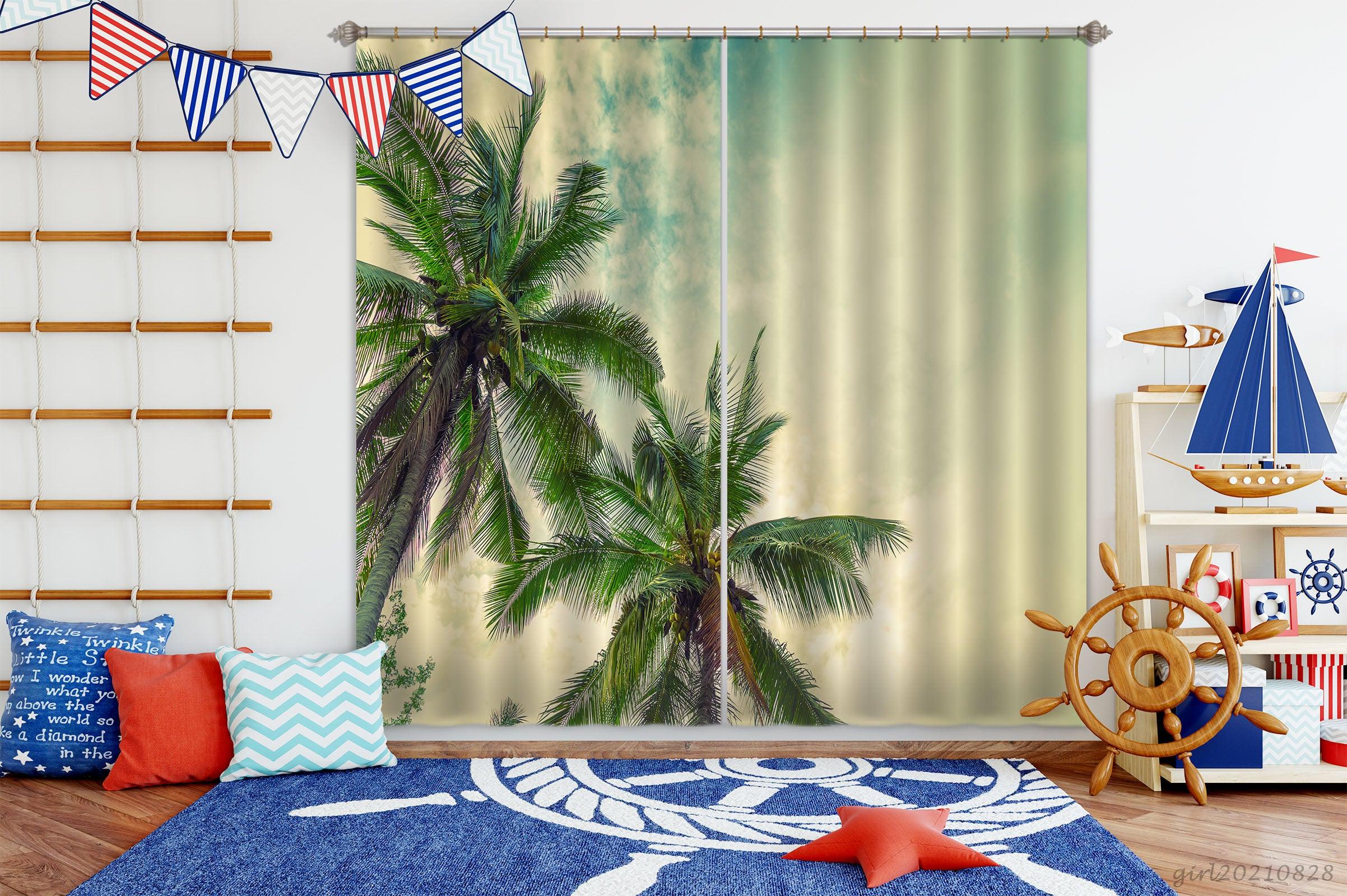 3D Sky Coconut Tree Curtains and Drapes LQH 100- Jess Art Decoration