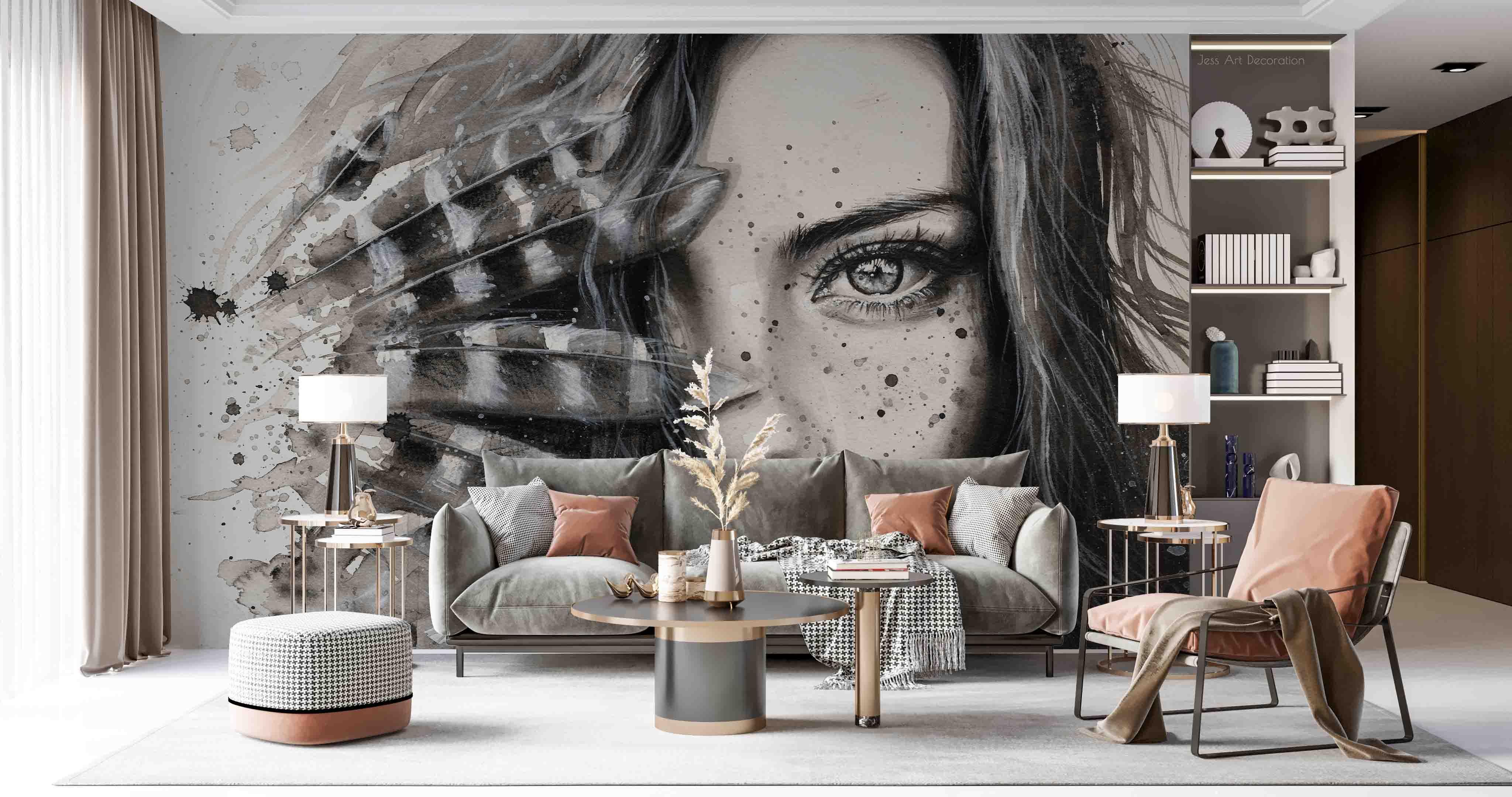 3D Monochrome Woman Face black white fashion portrait wall mural wallpaper for living room