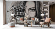 3D Monochrome Woman Face black white fashion portrait wall mural wallpaper for living room