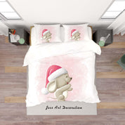 3D White Mouse Christmas Hat Quilt Cover Set Bedding Set Duvet Cover Pillowcases SF43- Jess Art Decoration