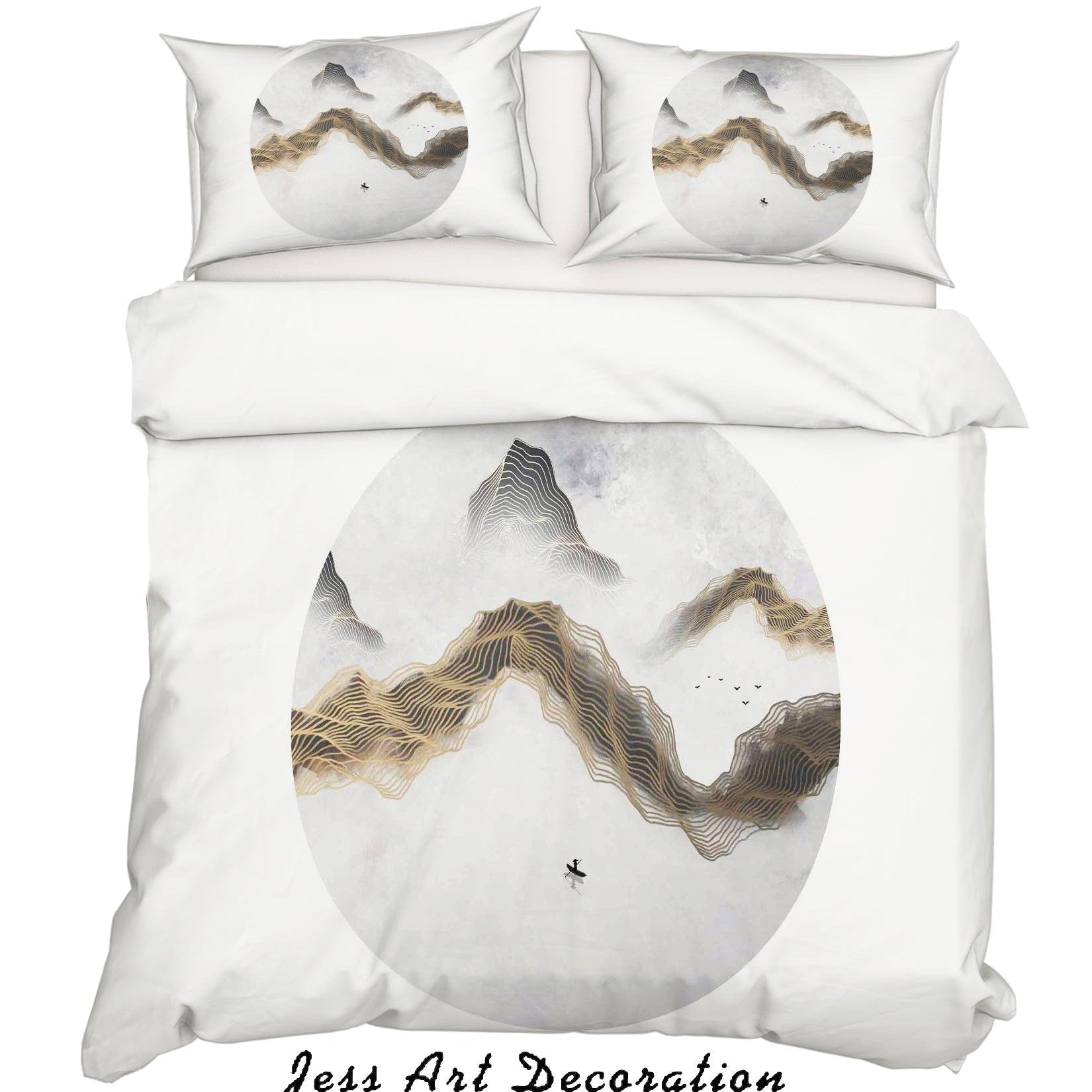 3D White Circle Mountains Quilt Cover Set Bedding Set Pillowcases 108- Jess Art Decoration