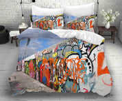 3D Abstract Colored Street Graffiti Quilt Cover Set Bedding Set Duvet Cover Pillowcases 71- Jess Art Decoration