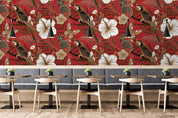Vintage White Floral Leaves Plant Pattern Red Wall Mural Wallpaper LXL 2- Jess Art Decoration