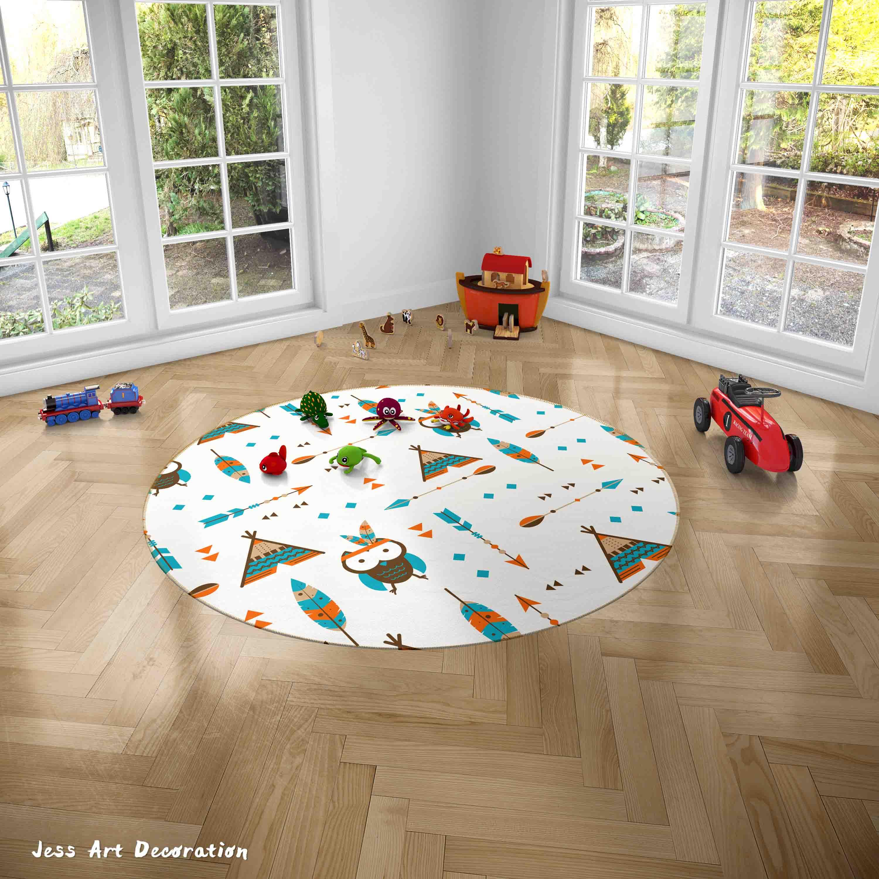 3D Cartoon Animal Owl Tribal Kids Non-Slip Round Rug Mat 67- Jess Art Decoration