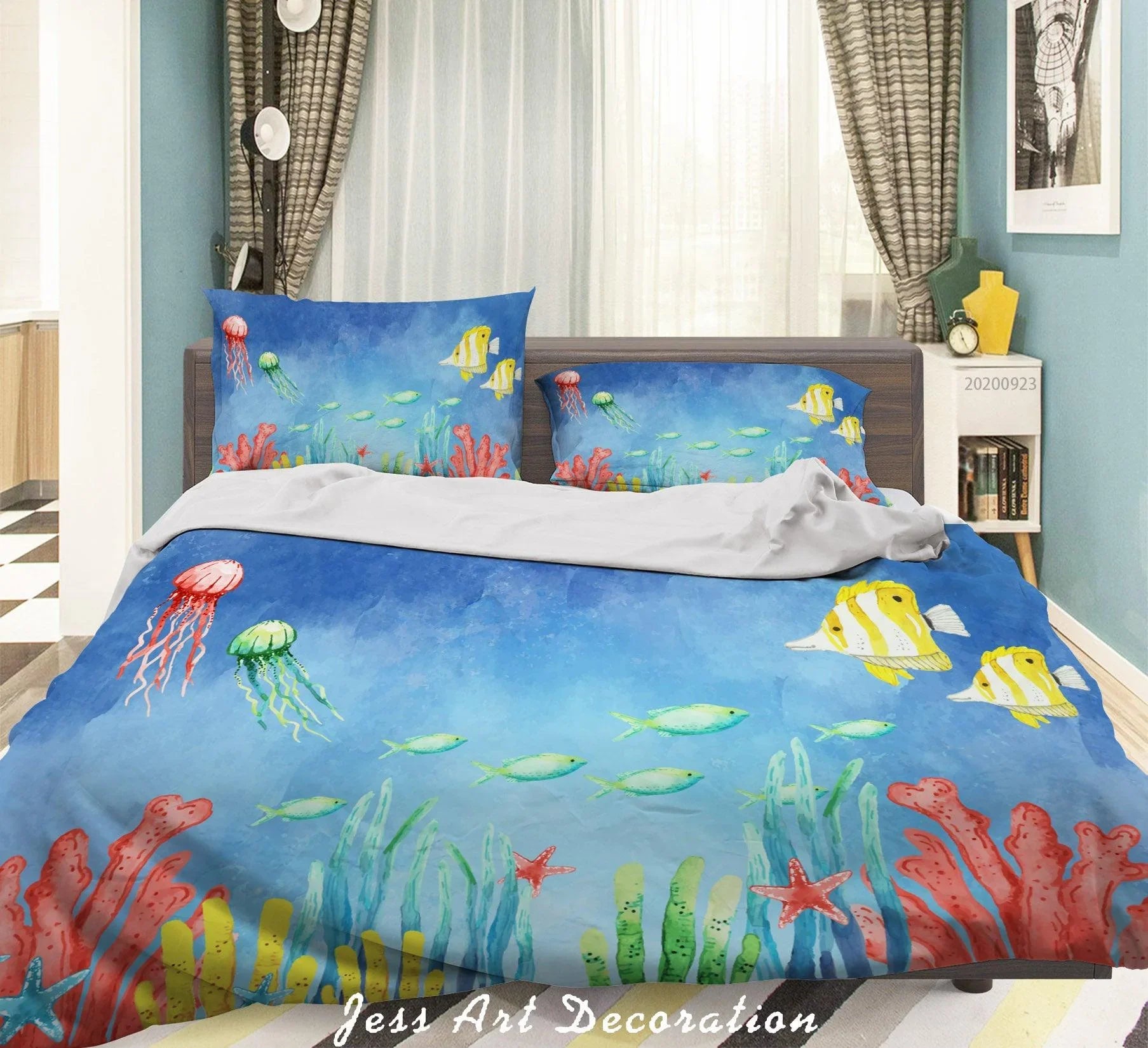 3D Sea Fish Octopus Pattern Quilt Cover Set Bedding Set Duvet Cover Pillowcases WJ 6394- Jess Art Decoration