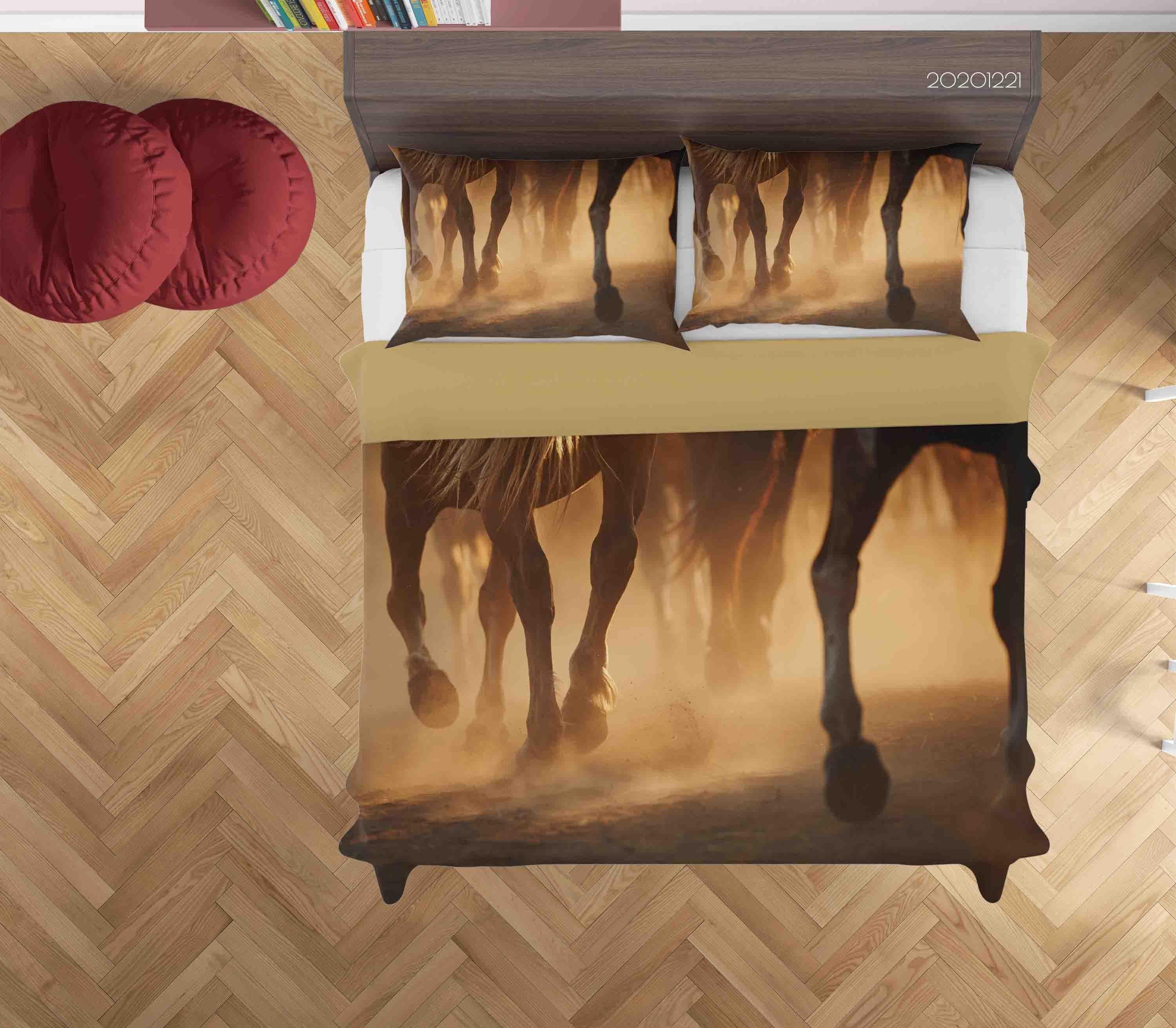 3D Brown Running Horse Quilt Cover Set Bedding Set Duvet Cover Pillowcases 207 LQH- Jess Art Decoration