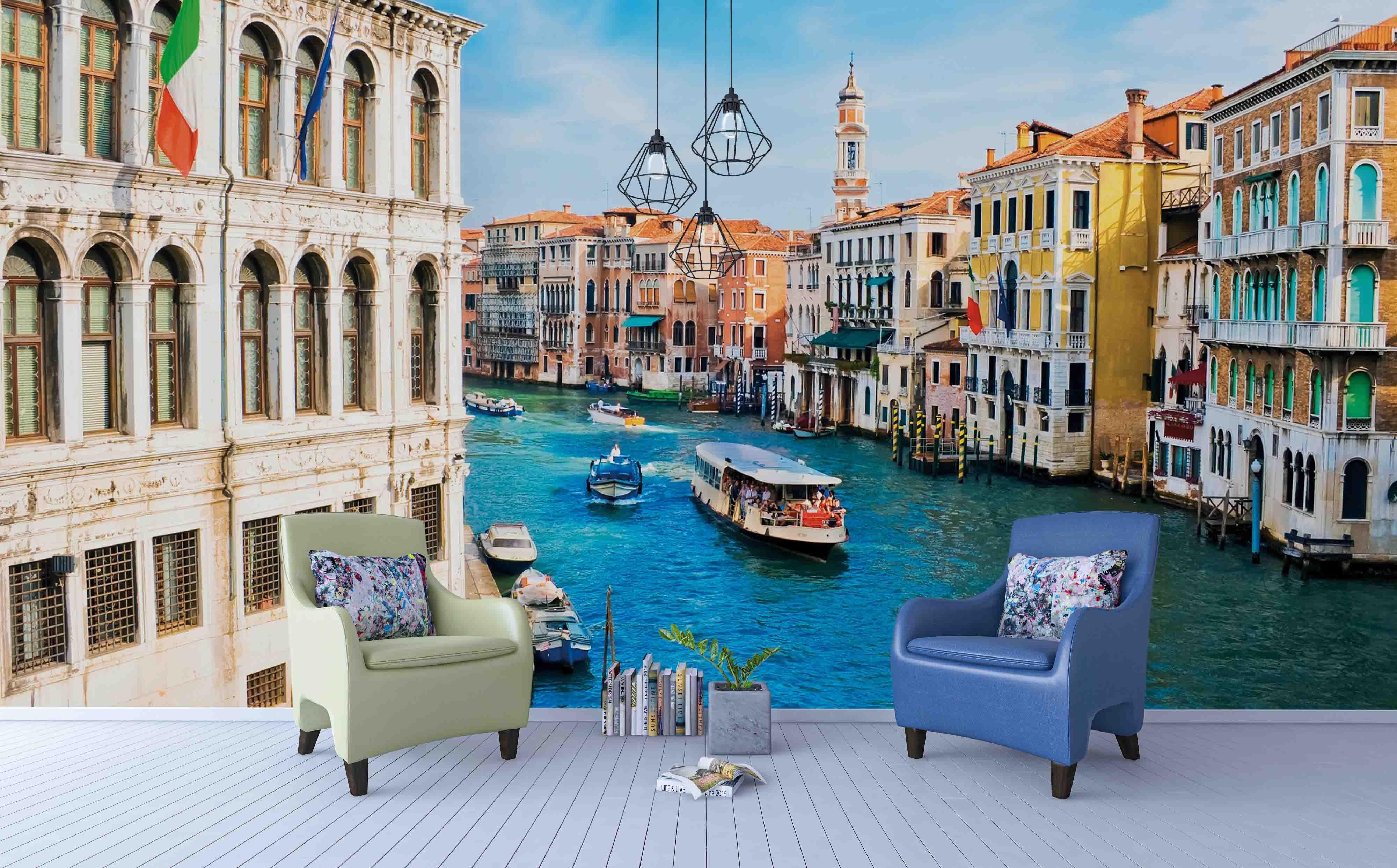 3D Blue Sky White Clouds Waterside Town Wall Mural Wallpaper 66- Jess Art Decoration