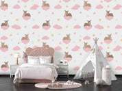 3D Pink Clouds Star Deer Wall Mural Wallpaper SF 23- Jess Art Decoration