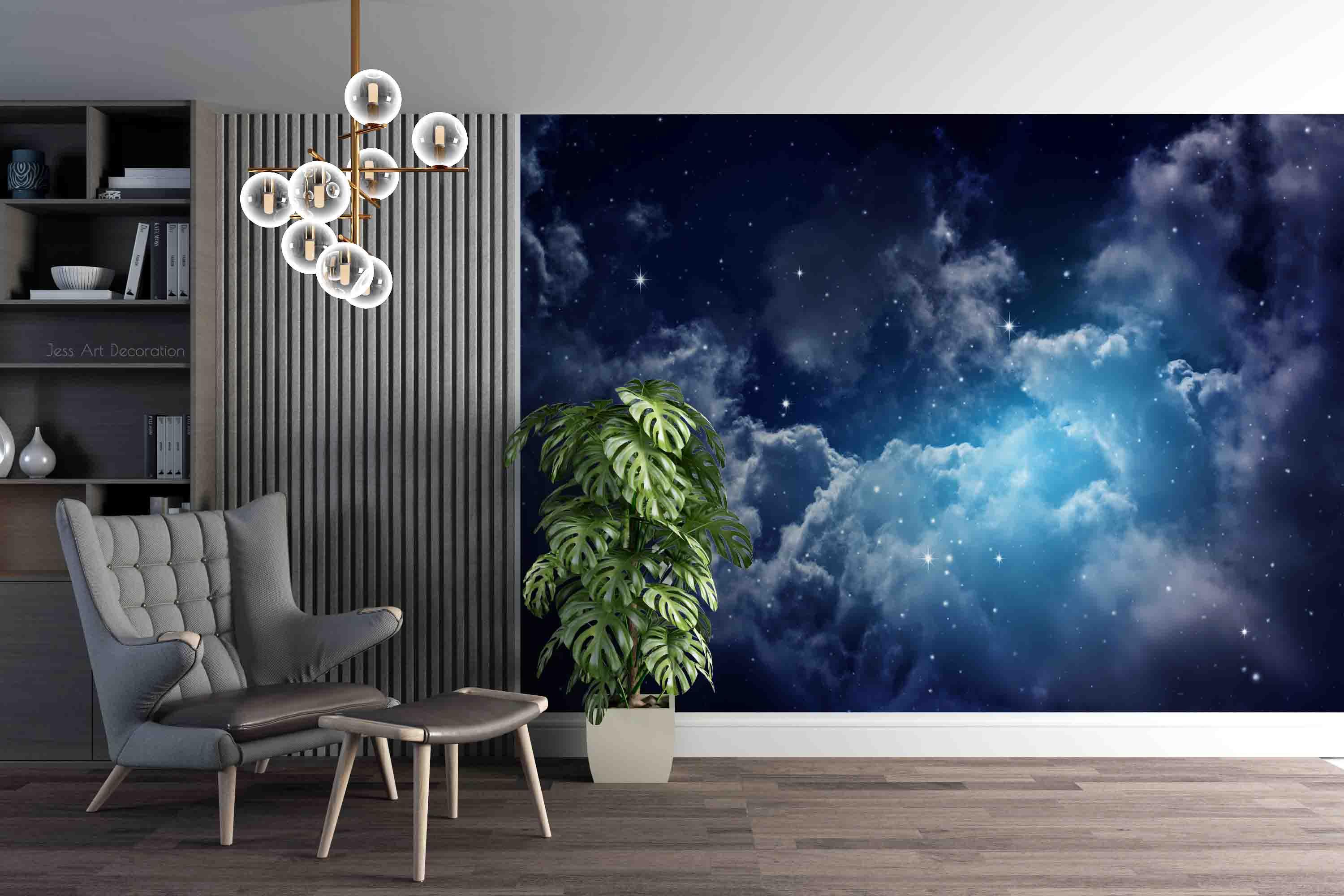 3D Blue Night Sky Star Cloud Wall Mural Wallpaper GD 2980- Jess Art Decoration