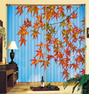 3D Red Maple Leaf Blue Sky Background Curtains and Drapes GD 2349- Jess Art Decoration
