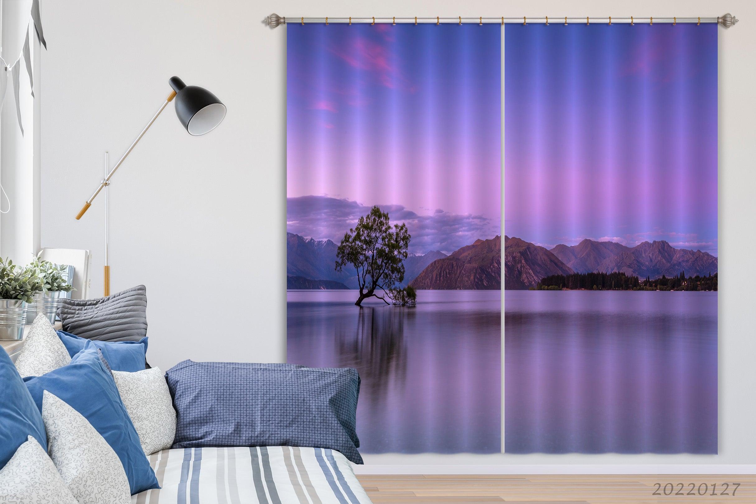 3D Mountain Wood Calm Water Surface Curtains and Drapes GD 1444- Jess Art Decoration