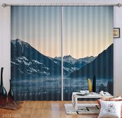 3D Mountain Snow Plant Jungle Landscape Blue Curtains and Drapes LLL 26- Jess Art Decoration